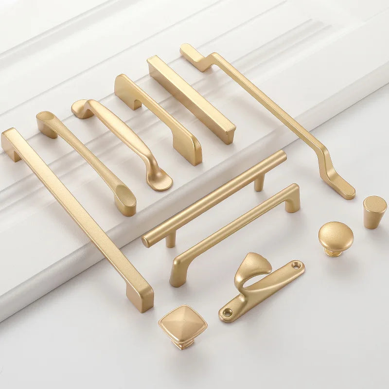 Modern Style Matte Gold Solid Aluminum Alloy Cabinet Handles 96mm Kitchen Cupboard Pulls Drawer Knobs for Furniture Wardrobe Use