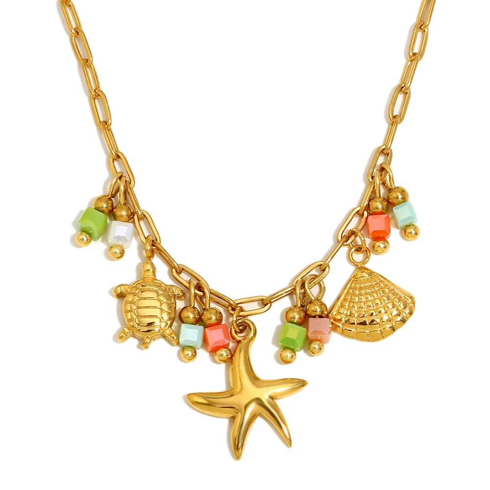 New Summer Fashion Charm Necklace 18k PVD Gold Plated Jewelry Waterproof Stainless Steel Necklace for Women Gift Party