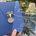 Royal Blue Wax Seal and Dried Flowers Acrylic Invitation Card Wedding With Envelopes Marriage Quinceanera Party Bridal Shower