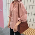 Spring Autumn Women Shirts White Plain Loose Oversized Blouses Female Tops Loose  Korean Style Pockets