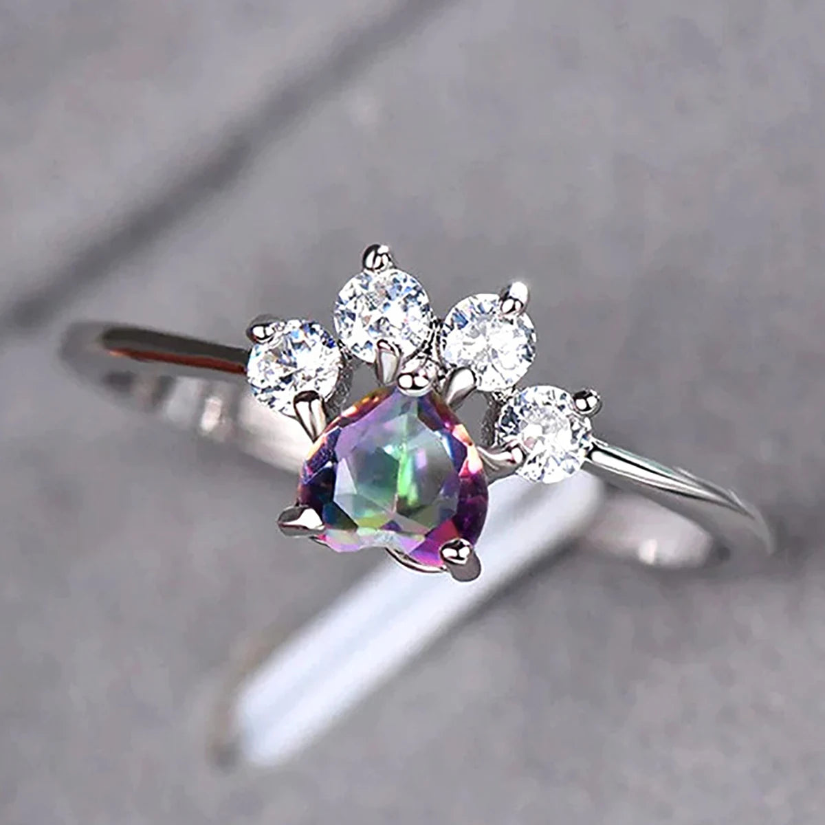 CAOSHI Trendy Animal Design Multi Color Heart Crystal Cubic Zirconia Finger Rings for Cute Women Fashion Silver Plated CZ Rings