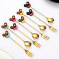 Food Grade 304 Stainless Steel Spoon Fork Set Sweet Design Colored Cartoon Cute Teaspoon Gold Coffee Spoon and Fork