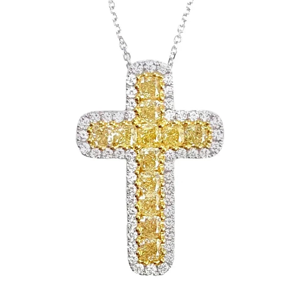 CAOSHI Exquisite Vintage Jewelry Full Yellow CZ Crystal Gemstones Cross Pendant Party Women Cross Clavicle Necklace