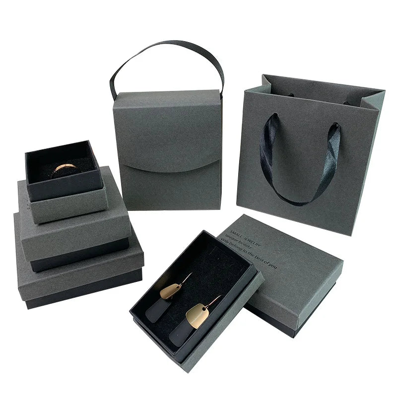 In Stock Simple Black Jewelry Box Wholesale Luxury Custom Logo Packaging Box