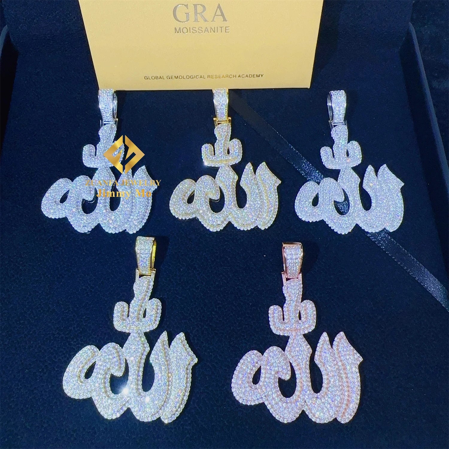 Iced Out Shining Jewelry Hip Hop Pendant 925 Silver White Gold Rose VVS1 Moissanite Diamond Fire Allah Pendant Necklace Set