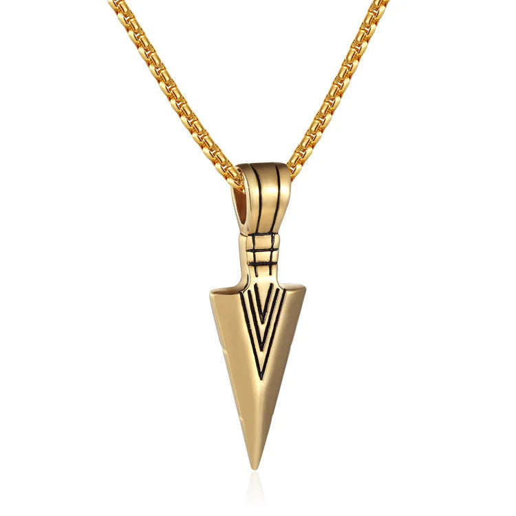 Men's Large Stainless Steel Link Chain Hypoallergenic Fashion Necklace with Arrow Head Pendant Hip Hop Style Tribal Jewelry