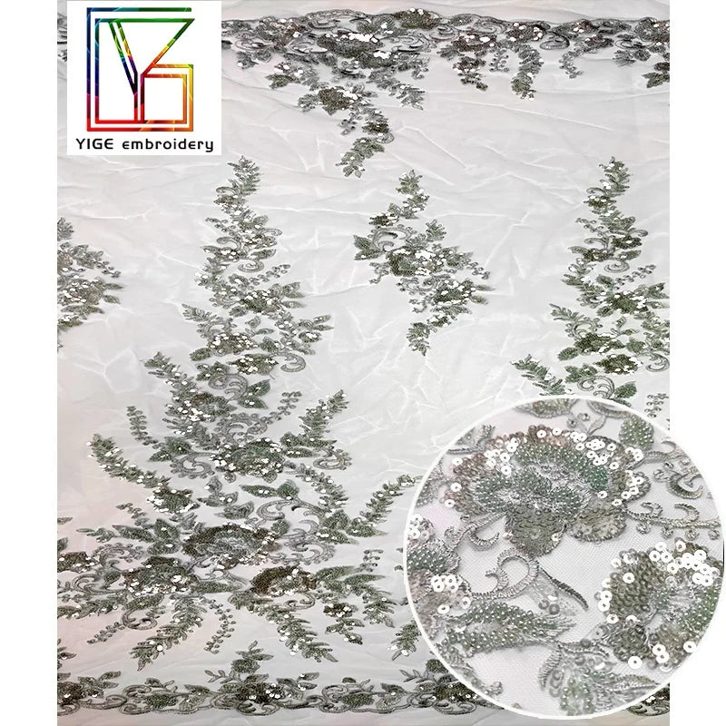Jade Color Crystal Sequins Bridal Luxury Embroidery Beads Wedding Tulle Jade Color Beaded Lace Fabric