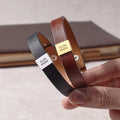 Adjustable Men Bracelets Leather Stainless Steel Blank Charm Custom Engraved ID Bracelets for Son Husband Fathers Day Gifts