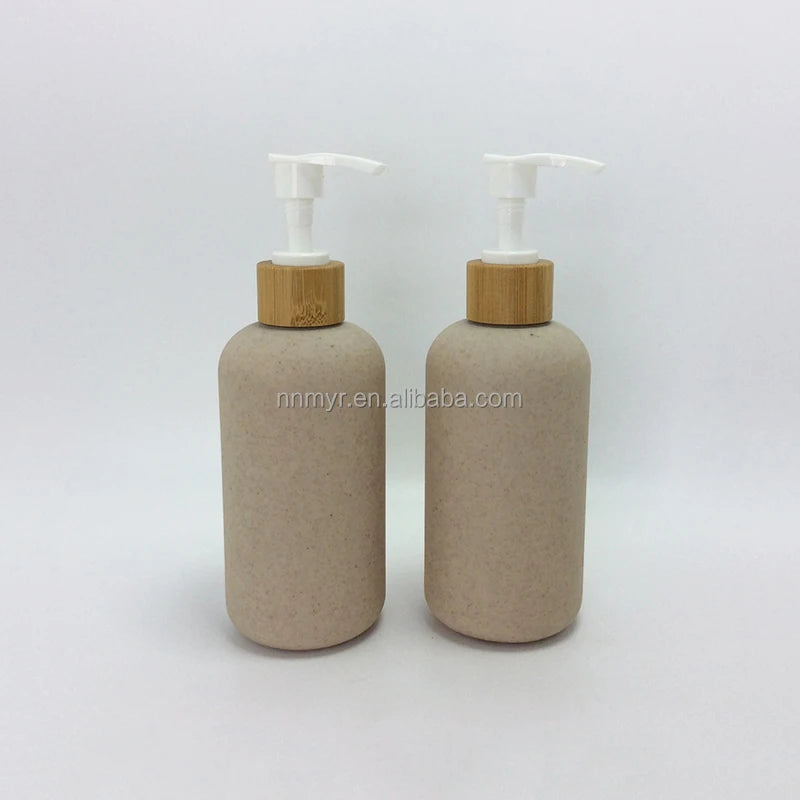 Biodegradable Wheat Straw Plastic Shampoo Bottle Self-Scrn Screen Printed PP Material Pump Sprayer for Cosmetic Packaging 100pcs