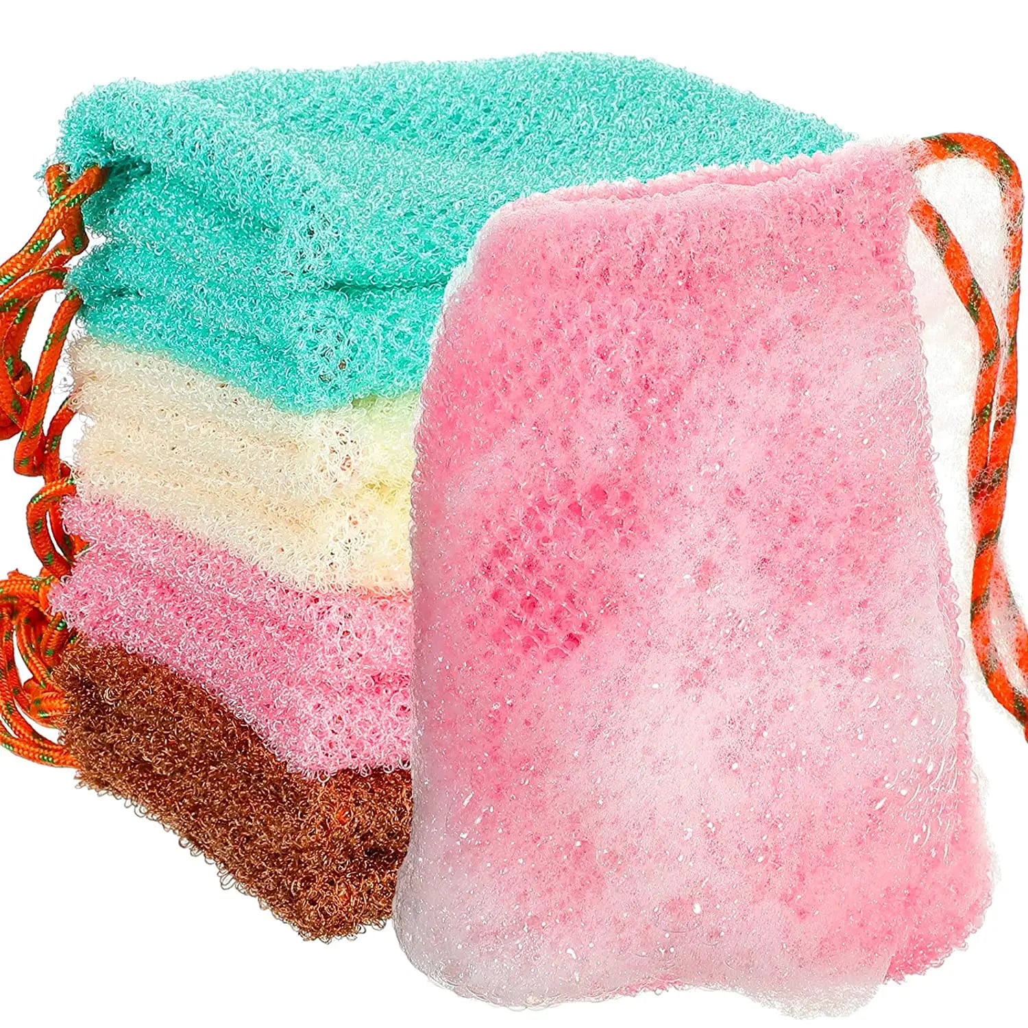 Africa Nylon Loofah Soap Exfoliating Bag with Drawstring for Shower