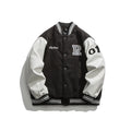 Japanese Retro Flocking Print Baseball Varsity Jacket Winter Oversize Casual Cotton with Stand Collar Front Logo Position