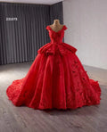 QUEENSGOWN Red Off-shoulder Ruffles Quinceanera Ball Dresses Gorgeous 3D Embroidery Lace Sweetheart Evening Banquect Ball Gown