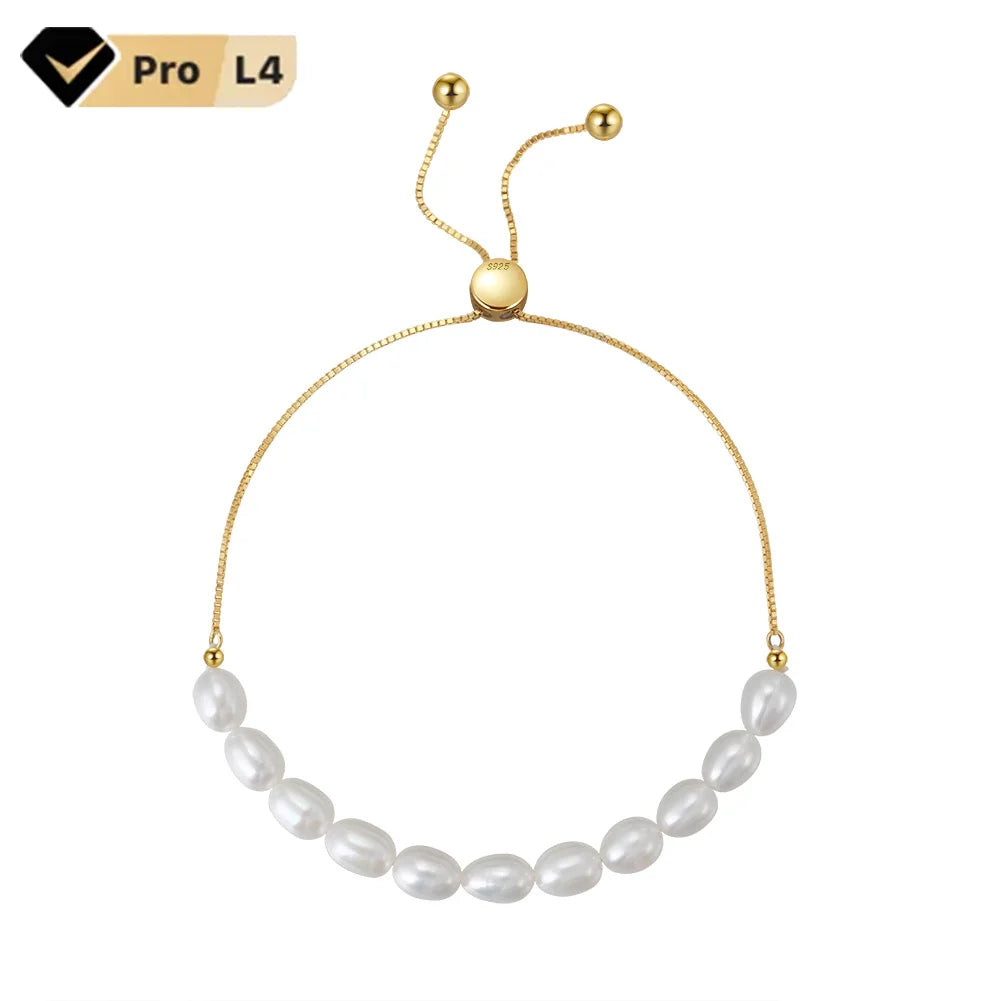 RINNTIN GPB13 Fine Jewelry 925 Silver Bracelet 14K Gold Plated Natural Baroque Freshwater Pearls Bracelets Chain for Women