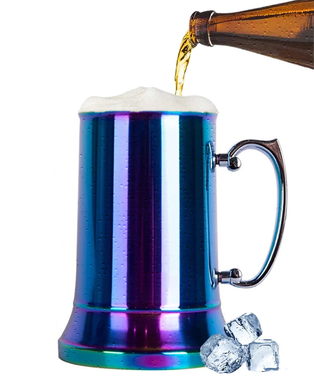 Classic Stainless Steel Beer Stein with Big Grip Handle Double Wall Insulated Beer Party Mug and Tumbler Travel Coffee Mugs