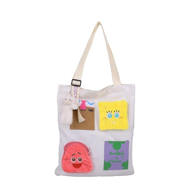 Canvas Bag Women's Summer Art Handbag Student Class Cloth Bag Cartoon Girl Shoulder Bag