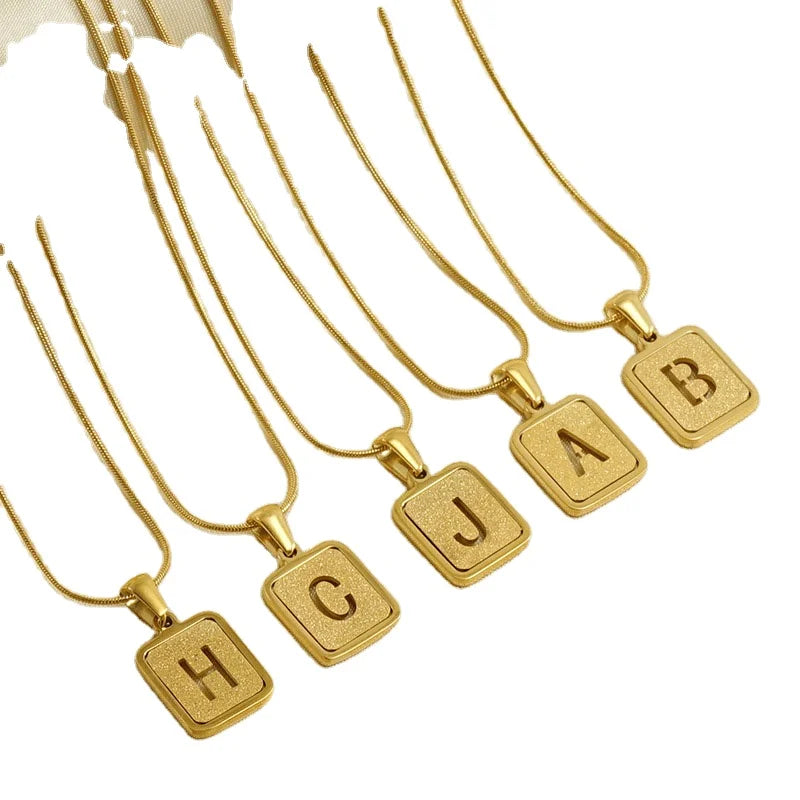 Bulk Fashionable Snake Chain Initial Alphabet Letters Square Pendant 18K Gold Plated Stainless Steel Necklace Jewelry for Women