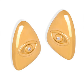 New Retro Triangle Devil's Eye Zircon Geometric Earrings Titanium Steel 18K Gold High-Grade Stud Earrings Wholesale Waterproof