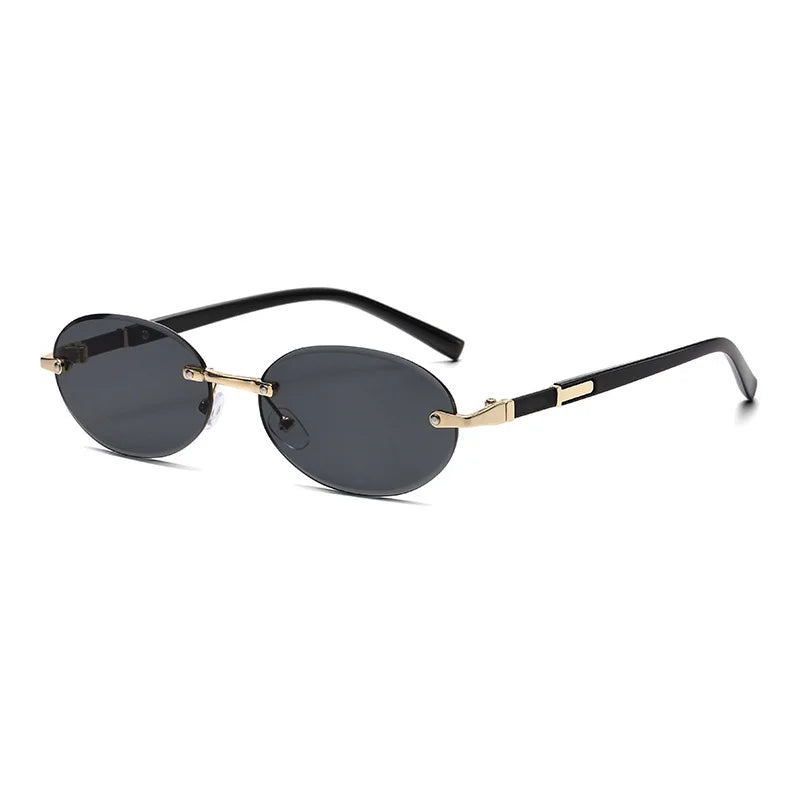 Custom Logo Fashion Metal Rimless Oval Sunglasses Women Design Small Face Shades