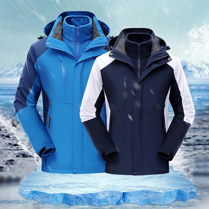 Active Sport Mountain Hiking Winter Windproof Mens 3 in 1 Waterpoof Jacket With Removable Lining Fleece Double Jacket