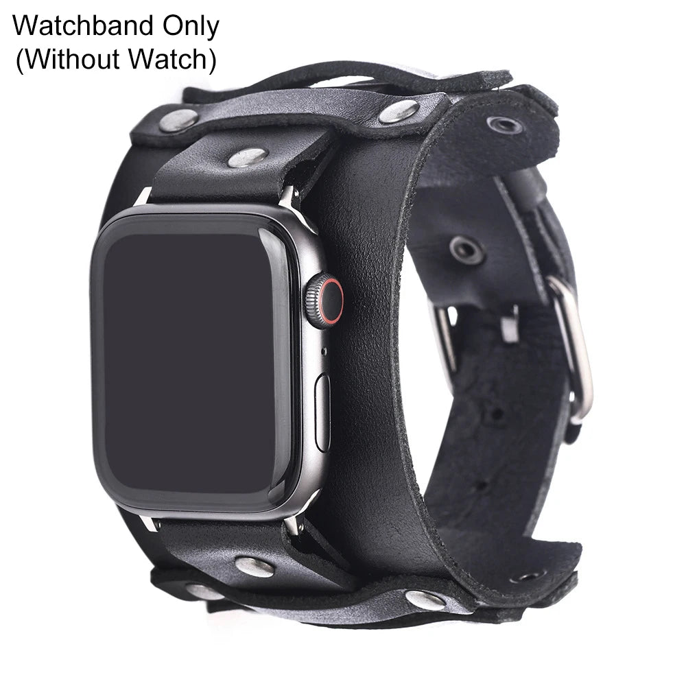MIO Wholesale Leather Bracelet Band Fashion Smart Watch Punk Wide Faced Leather Bracelet for Men Adjustable Loop