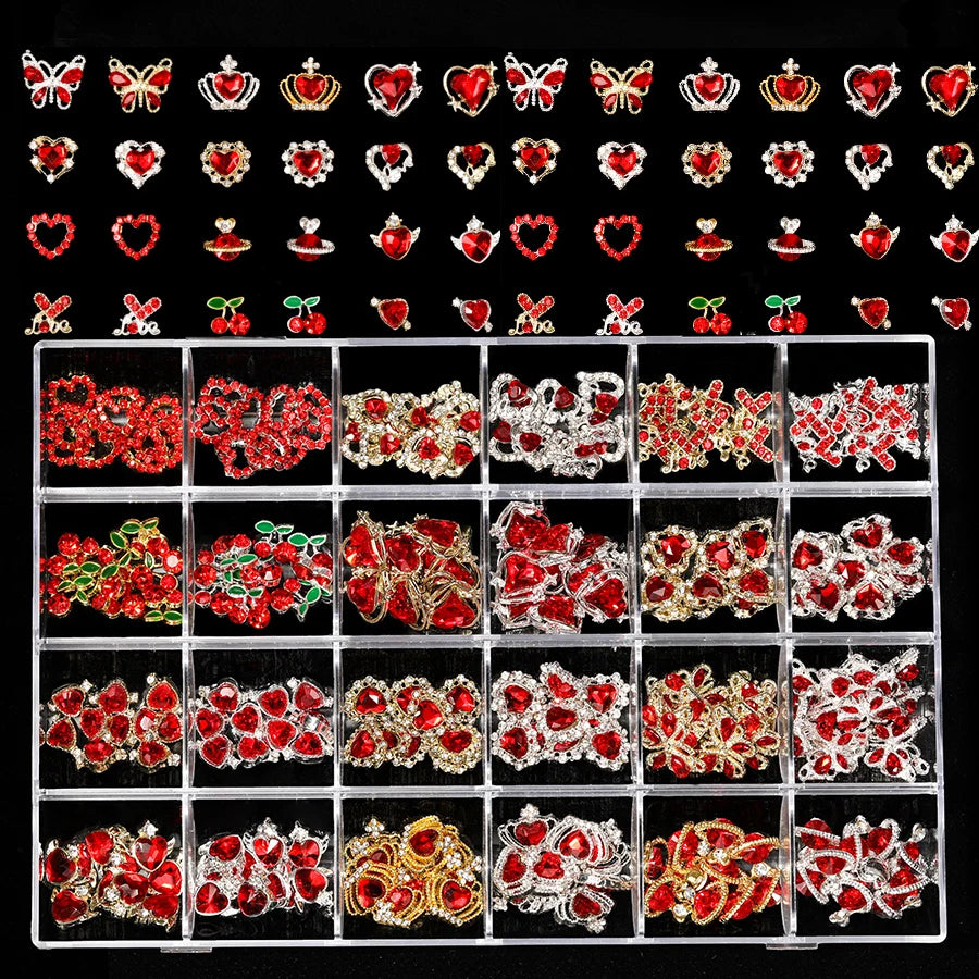 Luxury Pro Big Rhinestone Designer Butterfly Heart Decoration Nail Charm False Metal Nail Decoration Wholesale