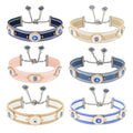 12pcs Evil Eyes Rivets Bracelets Pendant Chain Cuff Bracelet Friendship Wristband Adjustable Woven Braided Rope for Gifts