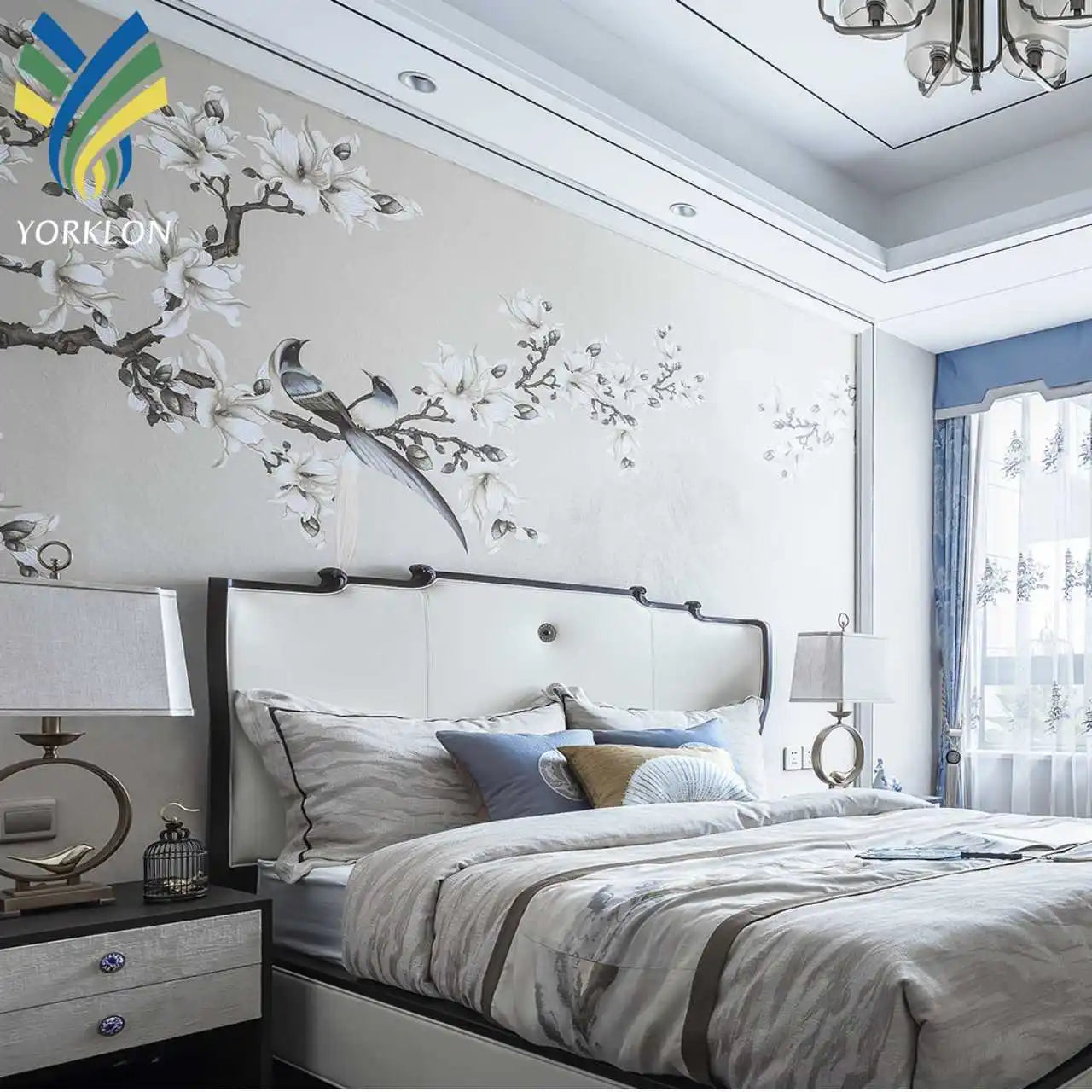 YKEAX 325 Yorklon Custom Modern 3D Wallpaper Chinoiserie Flower Birds Wall Murals Waterproof Fabric Nature Decor for Hotels