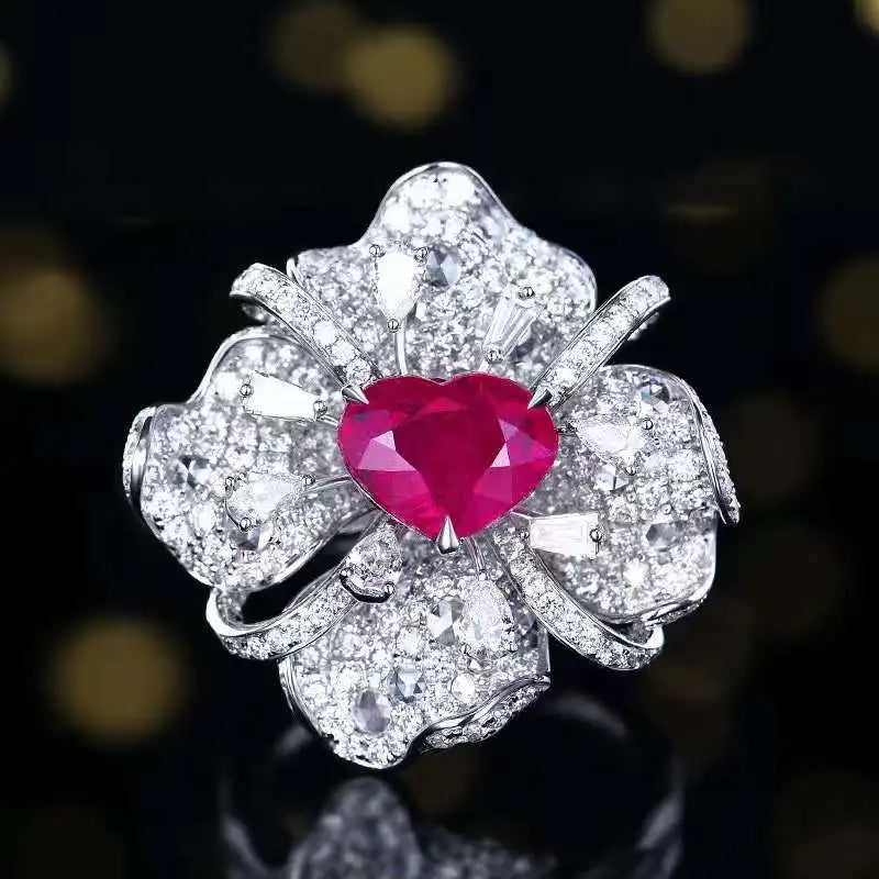 SGARIT Fine Jewelry Mozambique Unheated Natural Gemstones Rings 18k Gold 3.02ct Pigeon Blood Ruby Ring for Women Jewellery