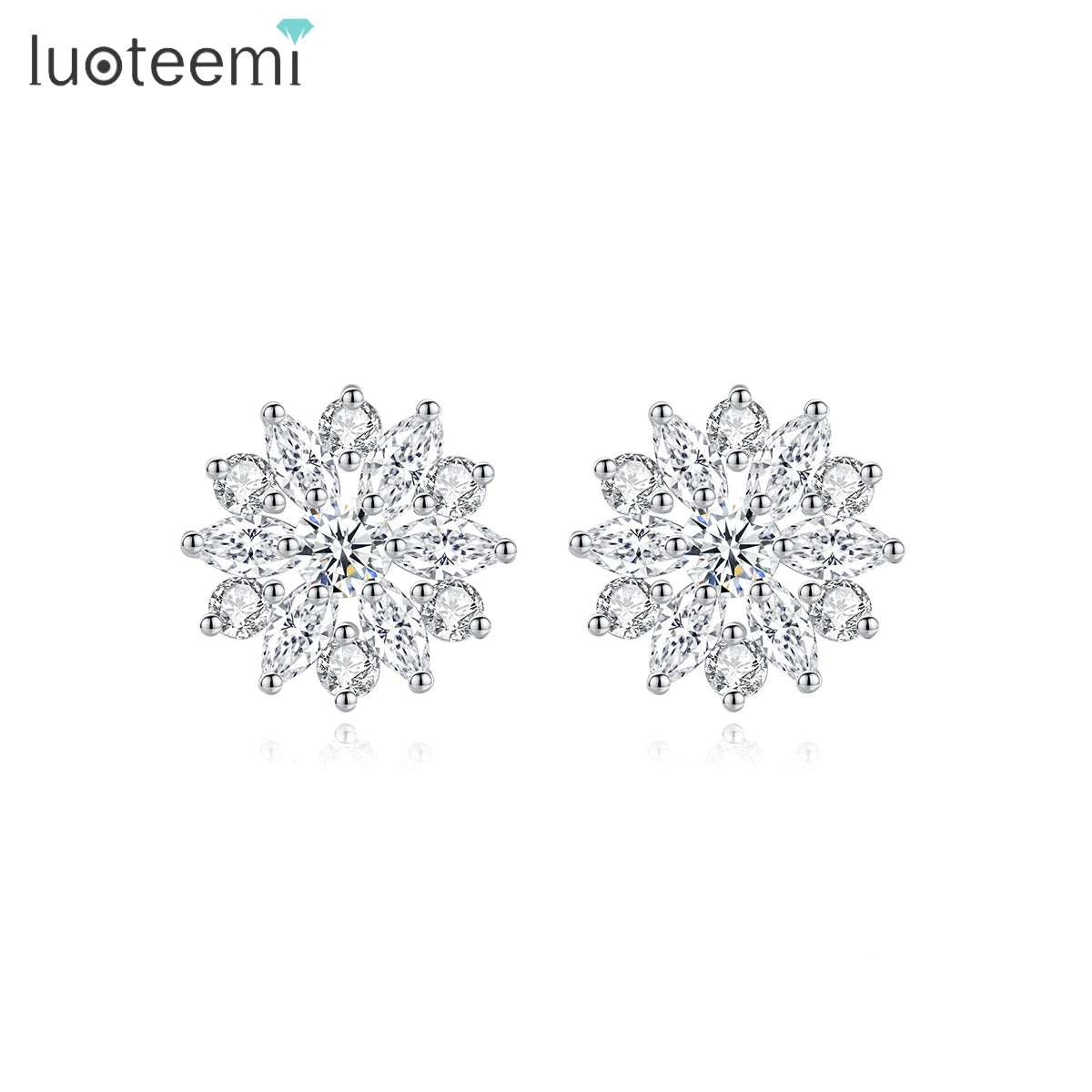 LUOTEEMI Luxury Wedding Women Jewelry Clear Cubic Zirconia Diamond Flower Custom Earrings for Girls