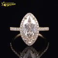 GRA Certificated 14K Gold 3CT Halo Marquise VVS Moissanite Diamond Ring Custom Women Fine Engagement  Wedding Rings