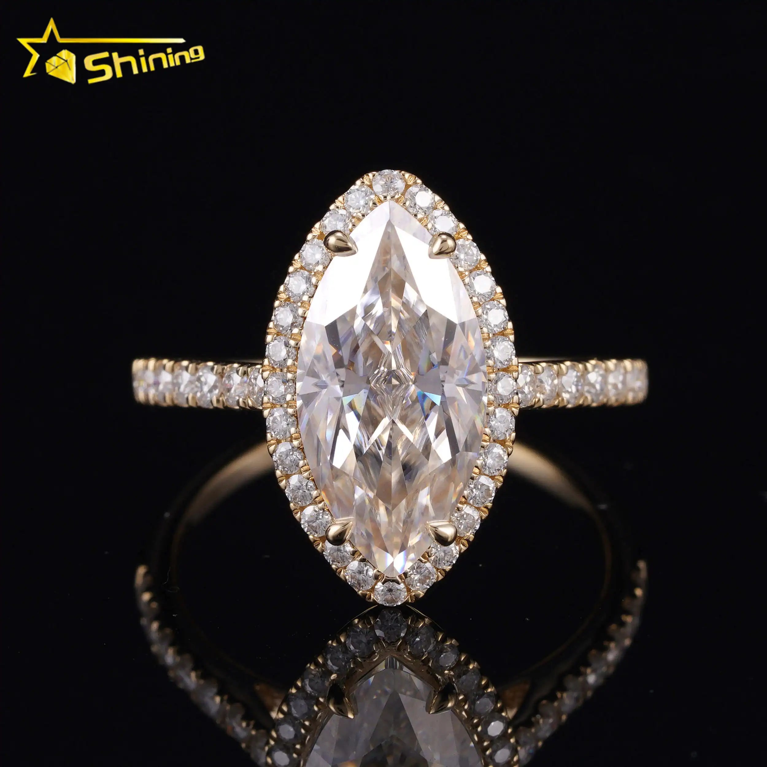 GRA Certificated 14K Gold 3CT Halo Marquise VVS Moissanite Diamond Ring Custom Women Fine Engagement  Wedding Rings
