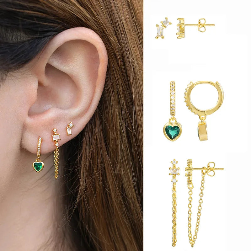 6 Pieces 18k Gold Earrings Set S925 Zircon Earrings