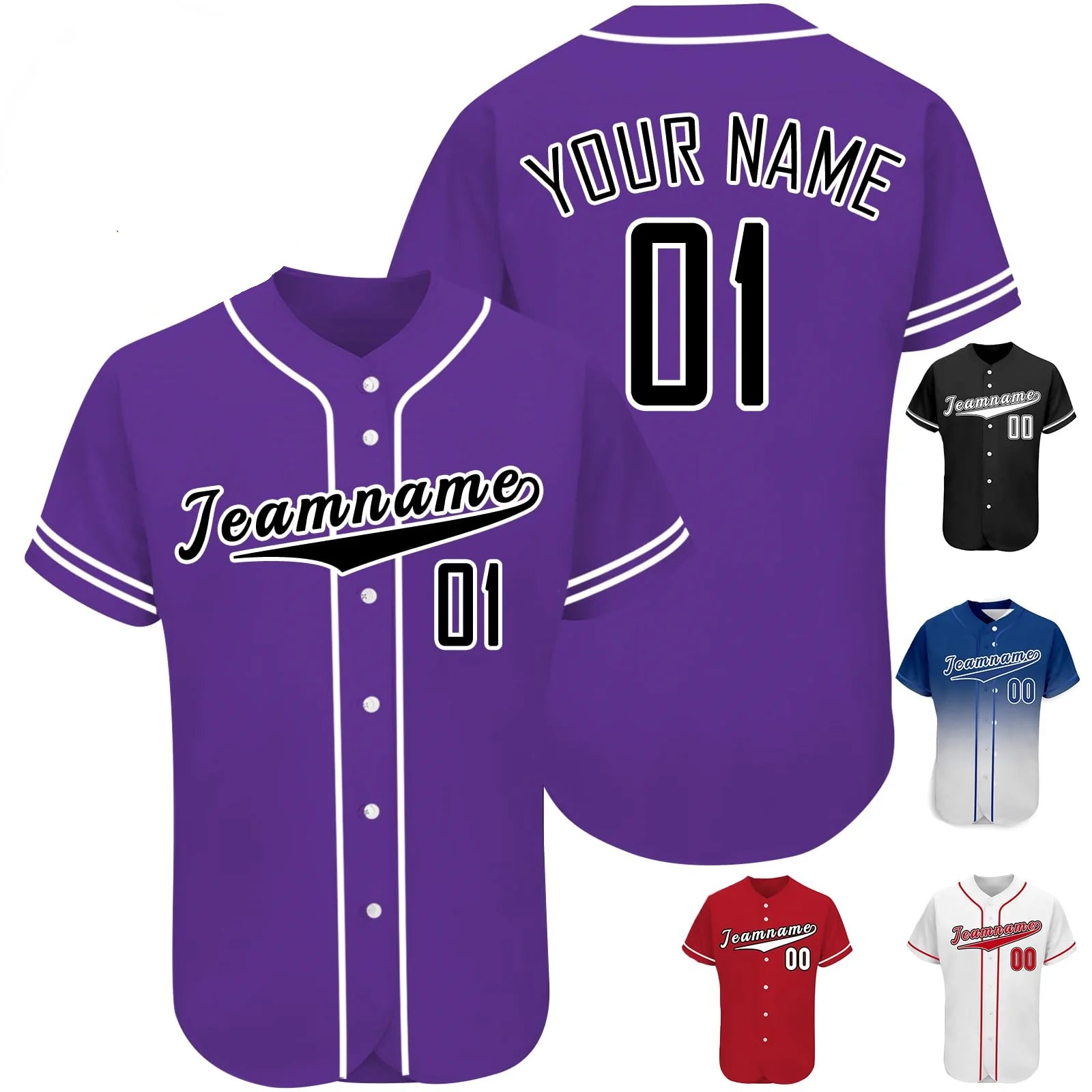 OEM & ODM Custom Sublimation Baseball Jersey Unisex V-Neck Uniform with Plus Size & Breathable Fashion Plain Color for Adults