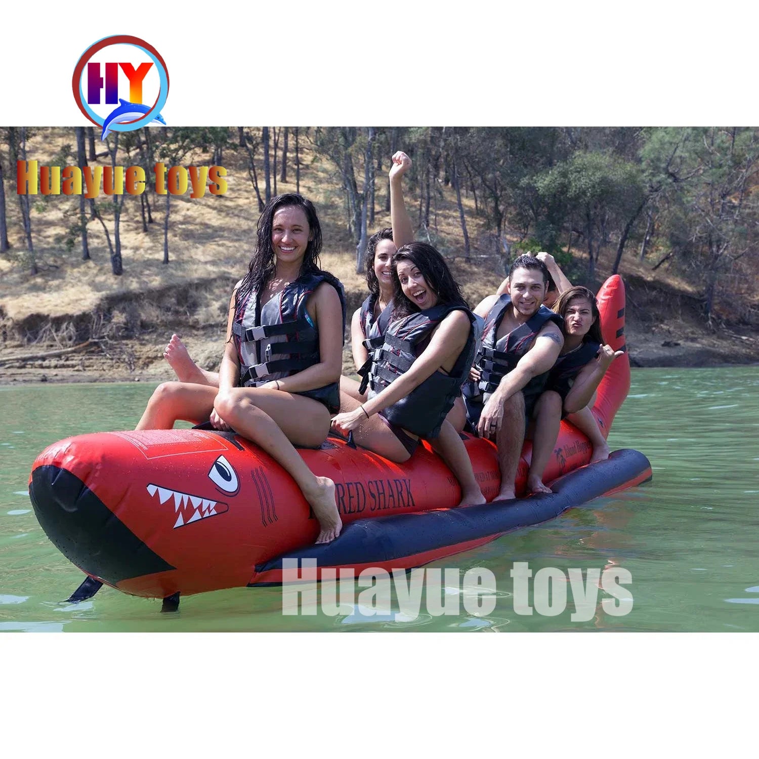 Hot Sale Inflatable Shark Fly Flying Fish Towable Inflatable Floating Banana Shark Boat Water Sport Games Equipment