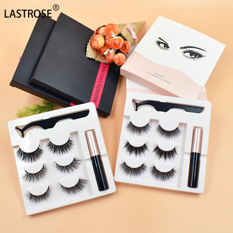 High Quality Magnetic Lashes Set Magnet Eyelashes Kit With Magnetic Eyeliner and Tweezer Private Label Naturalmagnetic Eyelashes