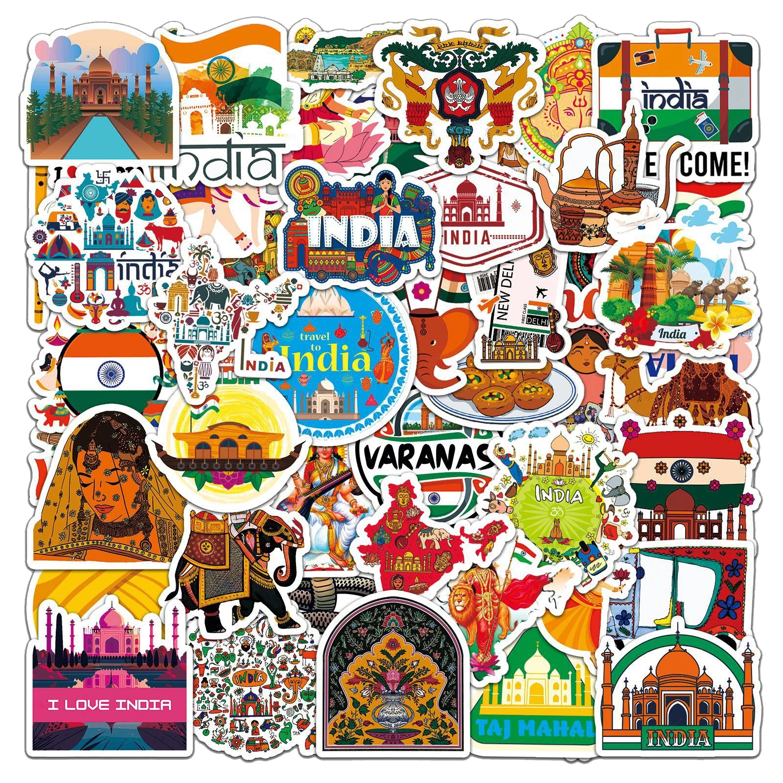 50Pcs Love India City Culture Logo Graffiti Stickers for Travel Gift Car Luggage Decor Vinyl Bharat Taj Mahal Sticker