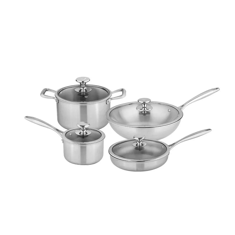 Pure Titanium Cookware Set Heavy Duty Uncoated with Glass Lid Nonstick Steak Pot Induction Cooker Wok Customization