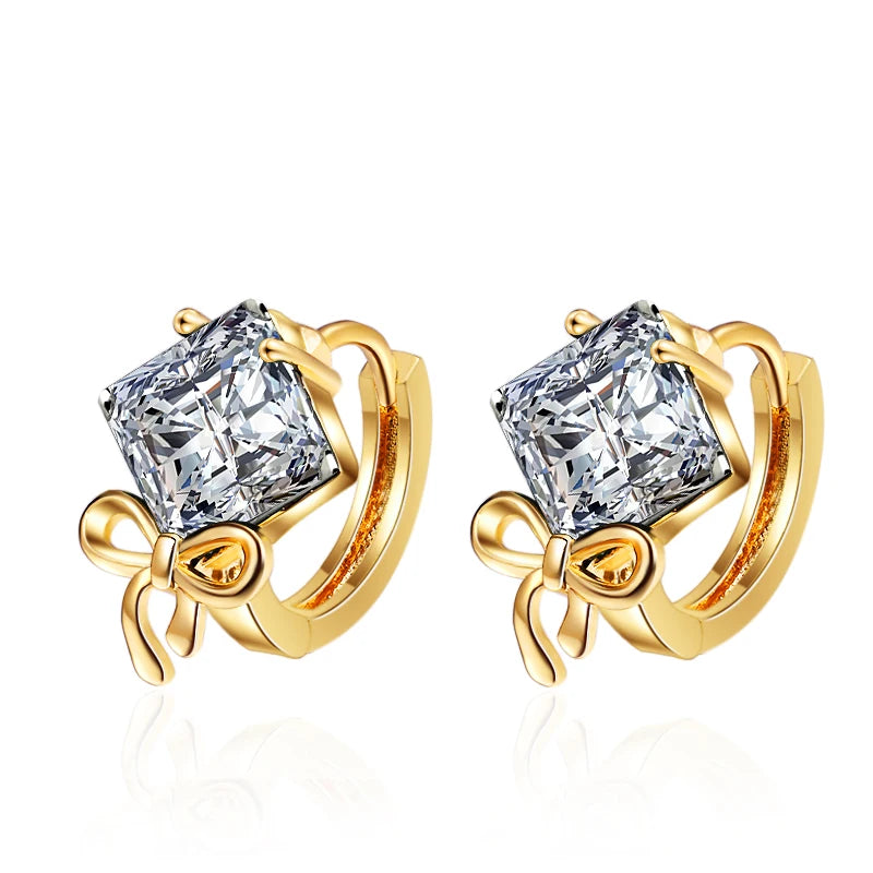 Best Seller List 18 Karat Gold Paved Huggie Earrings square Diamond Dainty Classy Fancy CZ Diamond Ear Tops for Women
