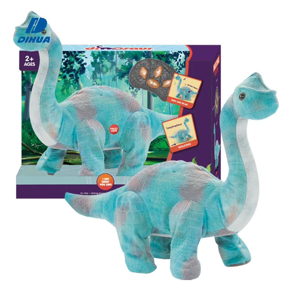 Toy Brachiosaurus Stuffed Plush Dinosaur Toy for Kids Remote Control Plush Fabrics Walking Toy Repeat What You Say