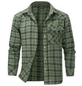 Men's Oversized Plaid Flannel Shirt Retro Pearl Button Western Style Long Sleeved Lapel Collar Shirt