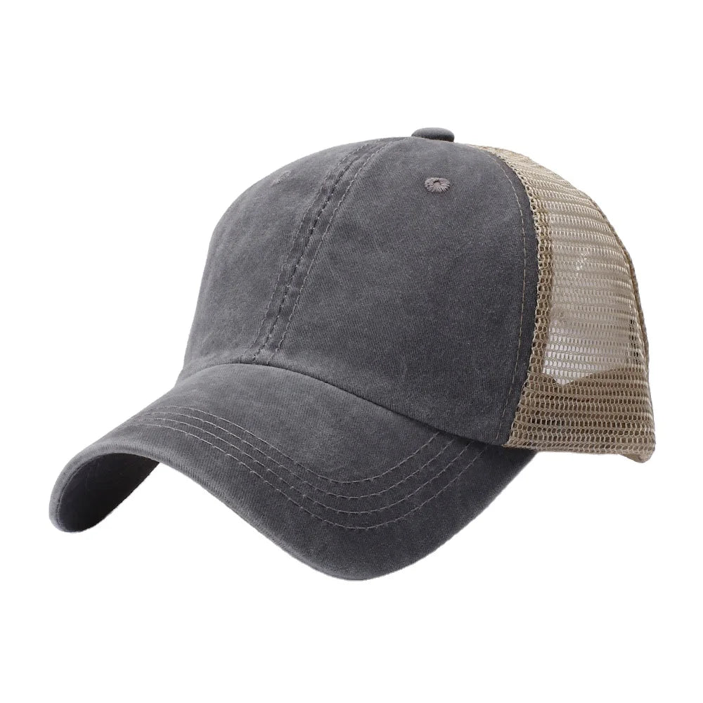 Net Baseball Cap Washed Cotton Solid Color Light Plate Net Cap for Men and Women Spring and Summer Shade Hats