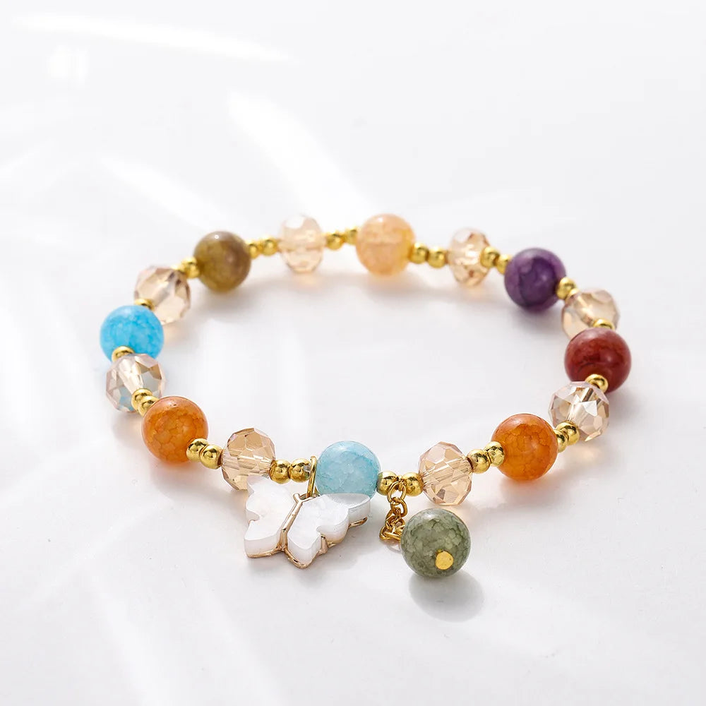 Y2K Style Beads Bracelet Amethyst Butterfly Shape Pendant Ladies Elegant Purple Crystal Stone Butterfly Bracelet  17 Colors