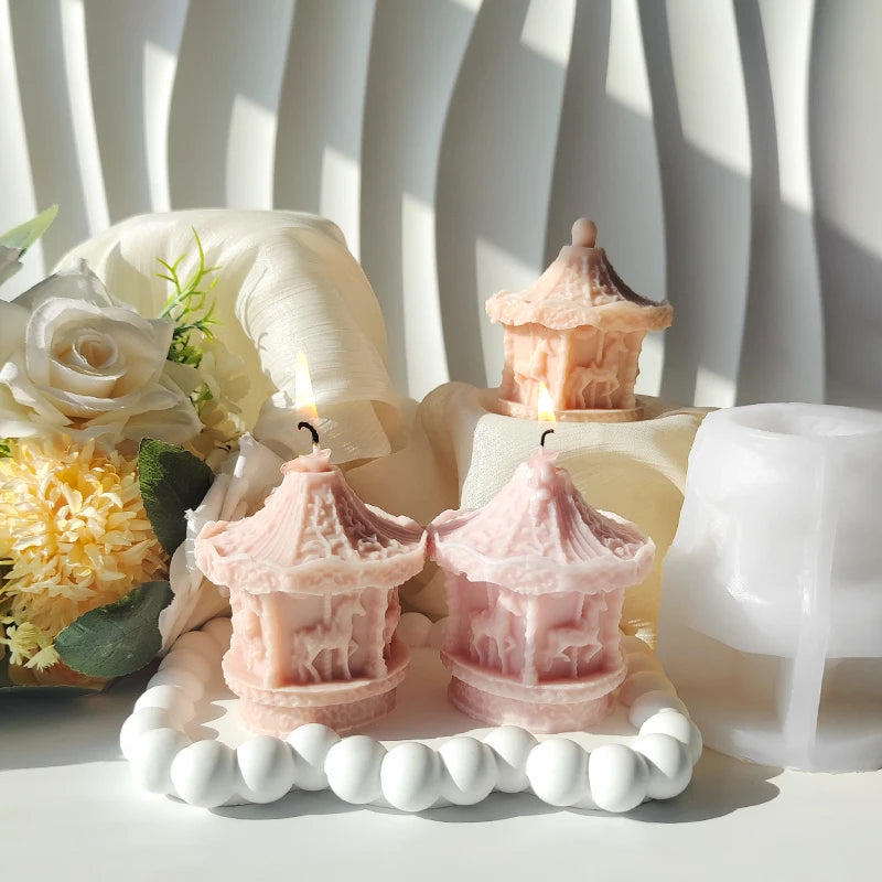 3D Carousel Silicone Candle Mold Diy Aromatherapy Gypsum Candlestick Gypsum Ornaments Desktop Decorations Casting Mould