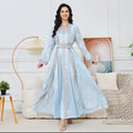 Modern Elegant Modest Traditional Muslim Women Light Blue Embroidered Gown Dubai Style Stylish Daily Party Wear MegaBDM
