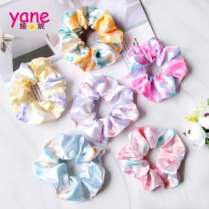 Popular Sweet Tie-dye Satin Hair Scrunchies Fashion Girls' Hair Decoration Accessories