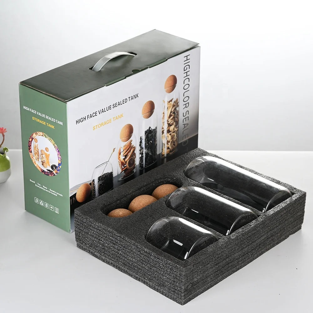 Wholesale Cheap 3pcs Airtight Seal High Borosilicate Glass Jar with Cork Ball Lid