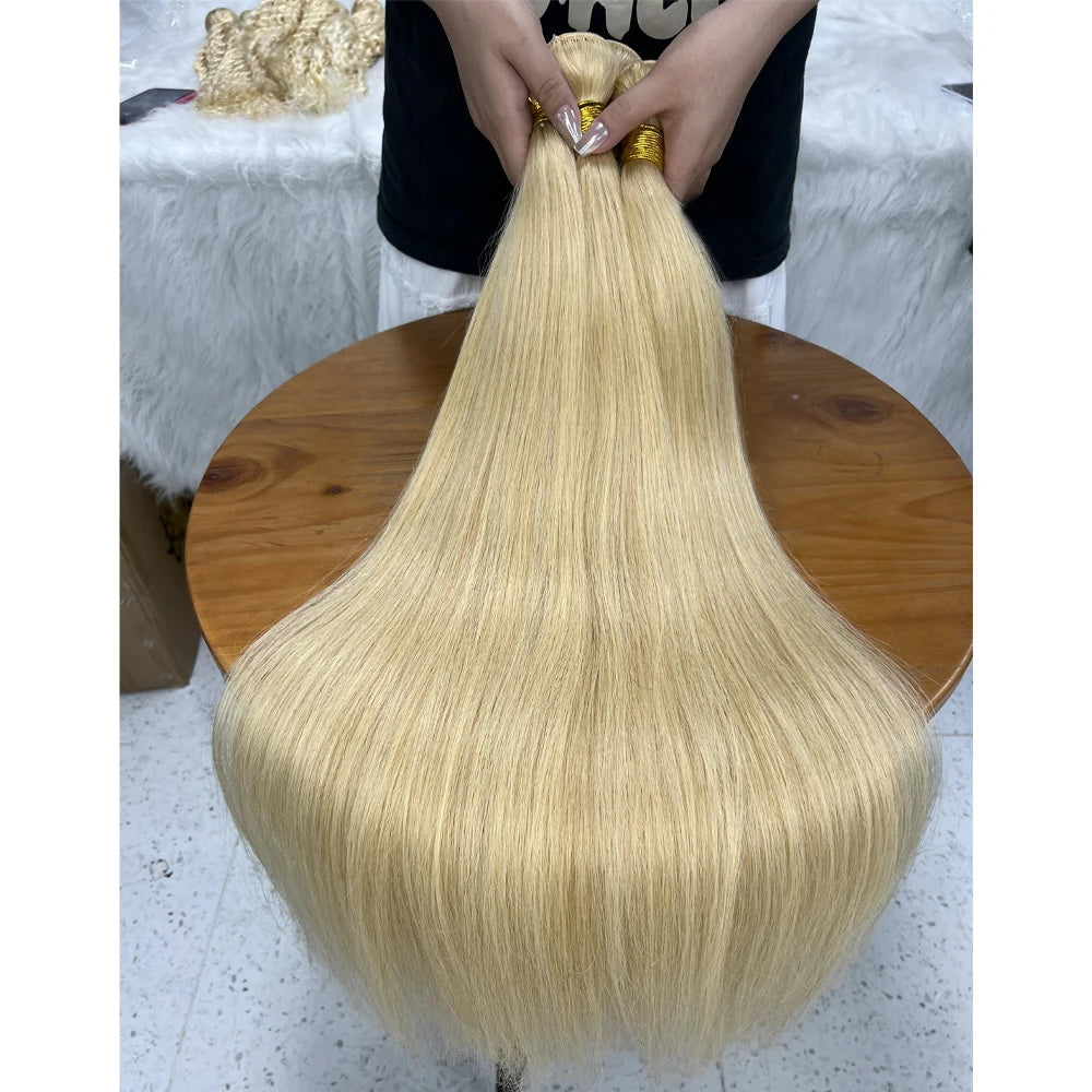 Raw Unprocessed Virgin Remy Brazilian Cuticle Aligned Double Drawn High Quality Blonde Color 10-46 Inch Bundles No Split Ends