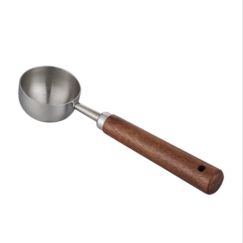 Walnut Wooden Handle 304 Stainless Steel Coffee Beans Scoop Spoon 15/30ml Special Grams Measuring Tool for Camping MOQ 10pcs