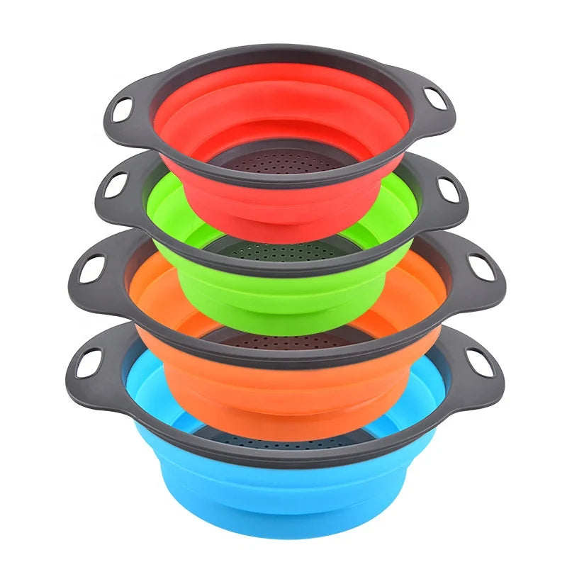 Hot Sale Silicone Foldable Filter Strainer Round Collapsible Colander Kitchen Plastic Fruit Vegetable Washing Drain Basket
