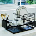 Dish Drying Rack with Drainboard Drainer Kitchen Light Duty Countertop Utensil Organizer Storage for Home Black White